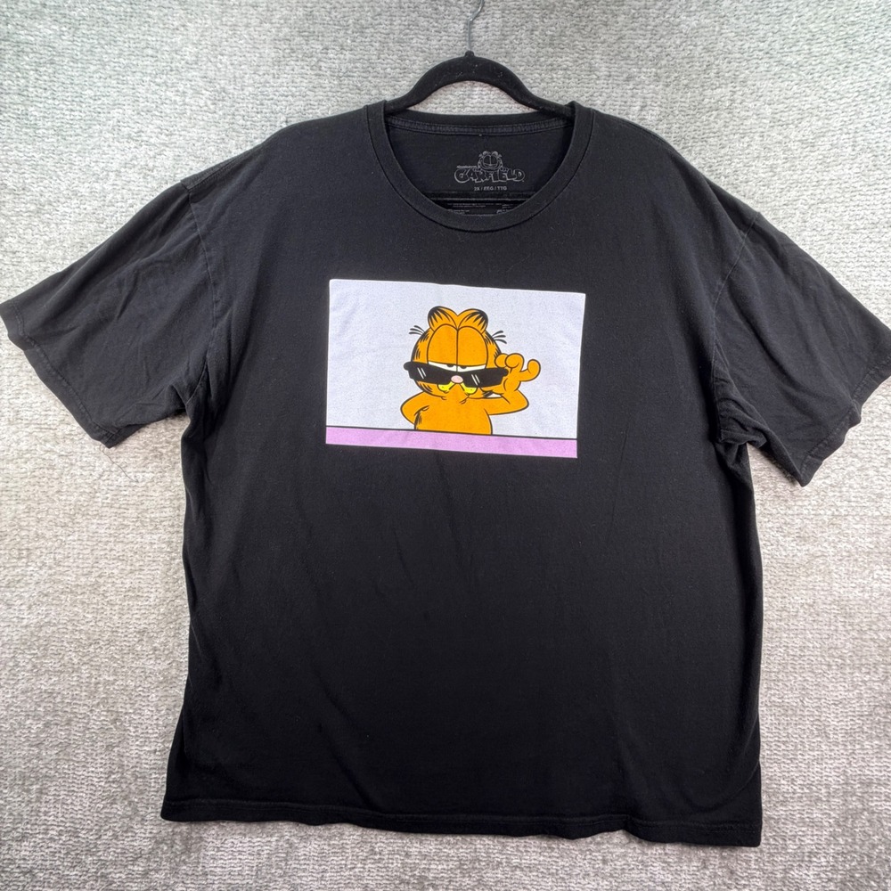 Garfield T-Shirt Graphic Sunglasses 100% Cotton 2XL Black Retro Cartoon Tee